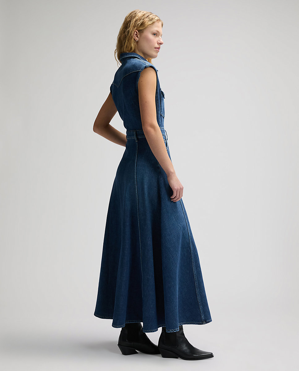 Vestido vaquero largo sin mangas - Lee - Azul Azul-4