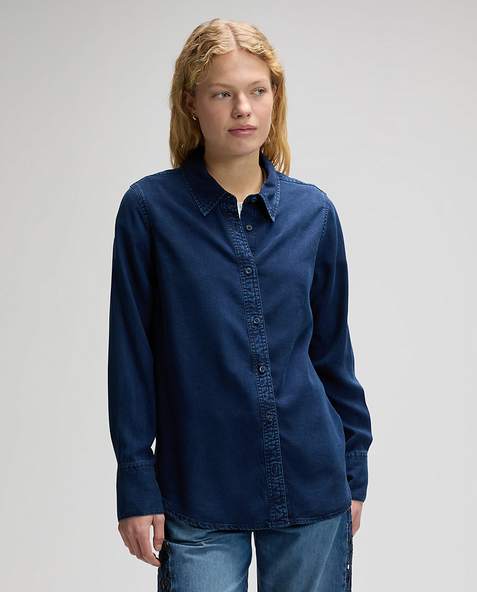 Camisa de mujer de manga larga de prenda clásica - Lee - Azul Azul-1