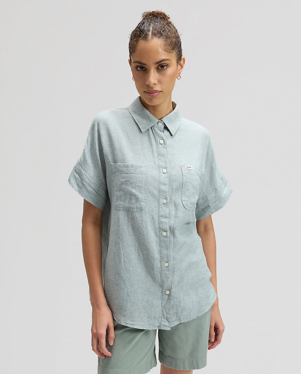 Camisa de mujer de manga corta y bolsillos - Lee - Azul Azul-1