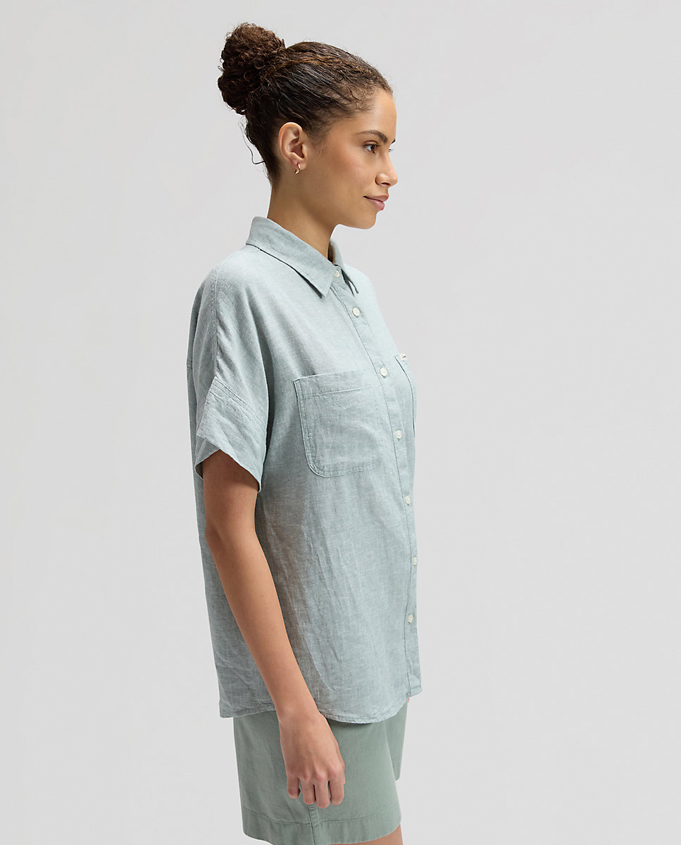 Camisa de mujer de manga corta y bolsillos - Lee - Azul Azul-4