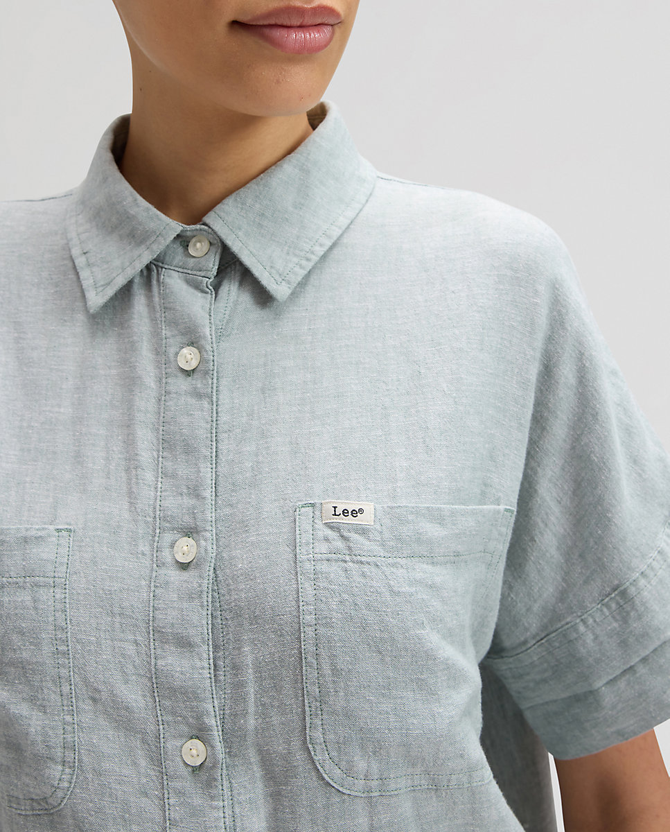Camisa de mujer de manga corta y bolsillos - Lee - Azul Azul-5