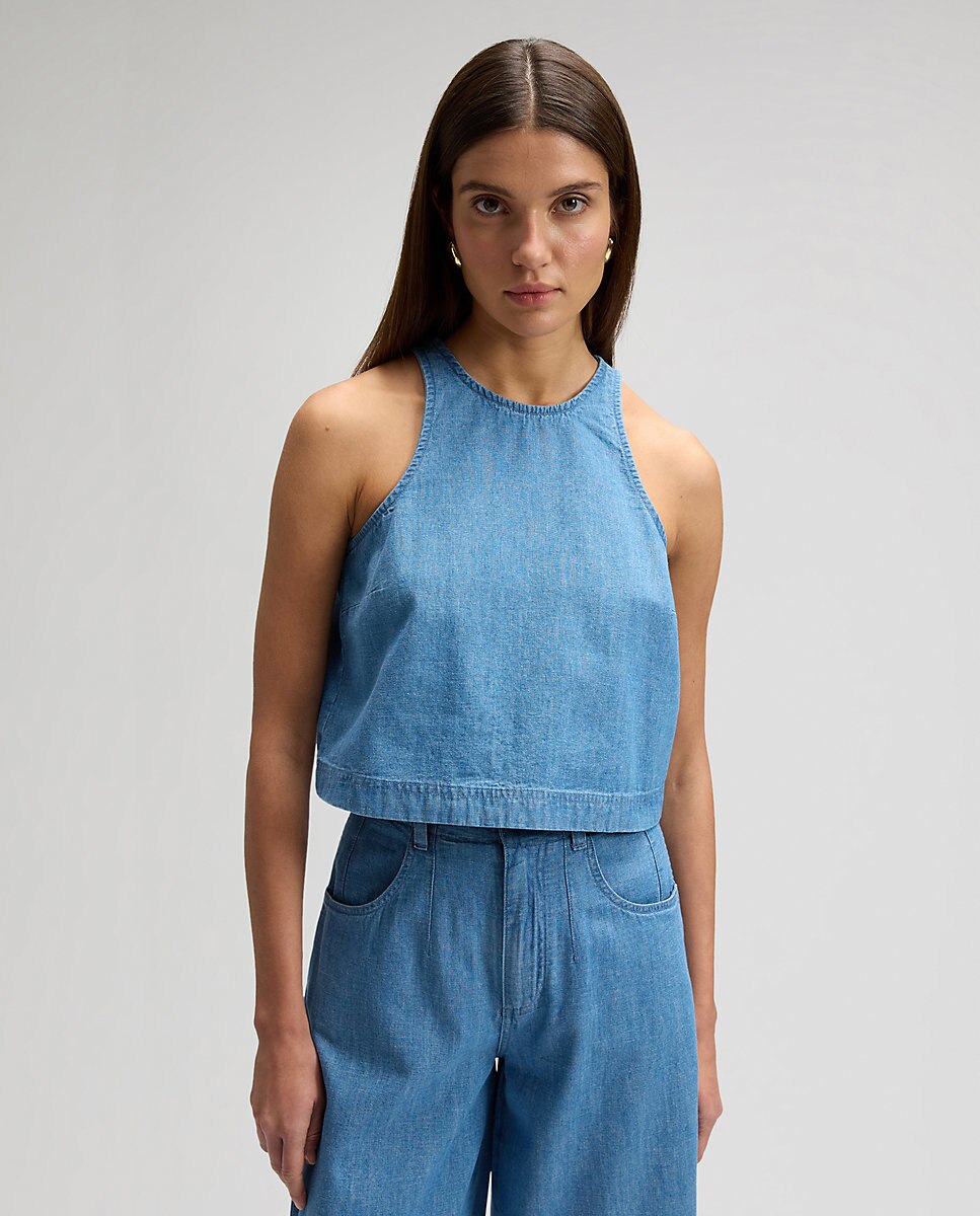 Top sin mangas cropped de corte cuadrado - Lee - Azul Azul-1
