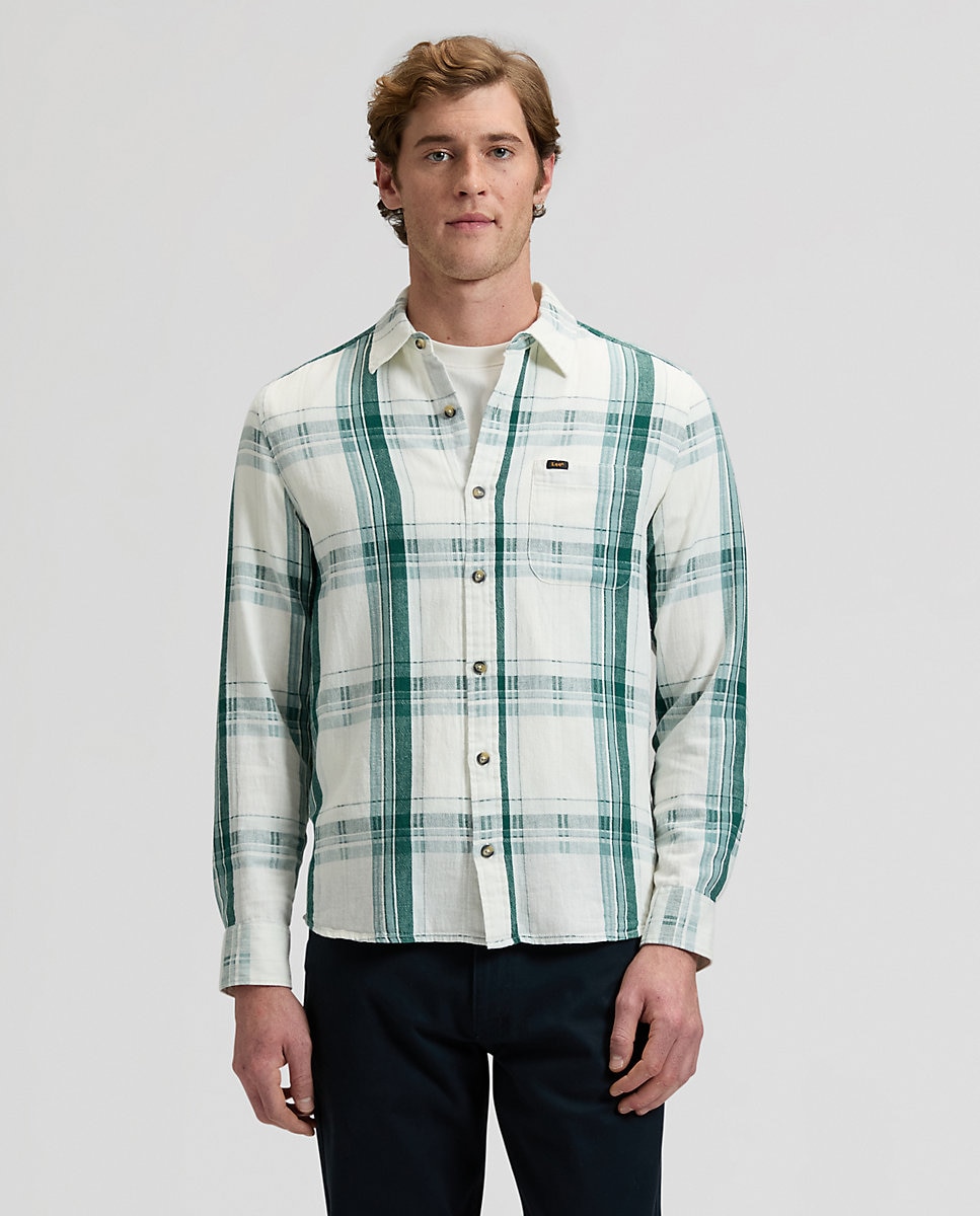 Camisa de hombre de manga larga de cuadros - Lee - Blanco / Verde Blanco / Verde-1
