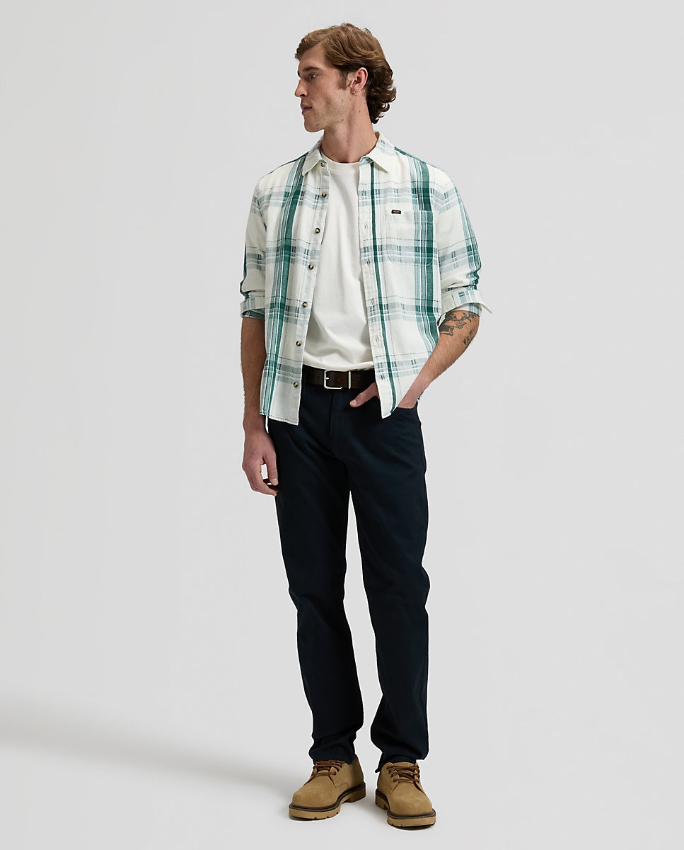 Camisa de hombre de manga larga de cuadros - Lee - Blanco / Verde Blanco / Verde-3