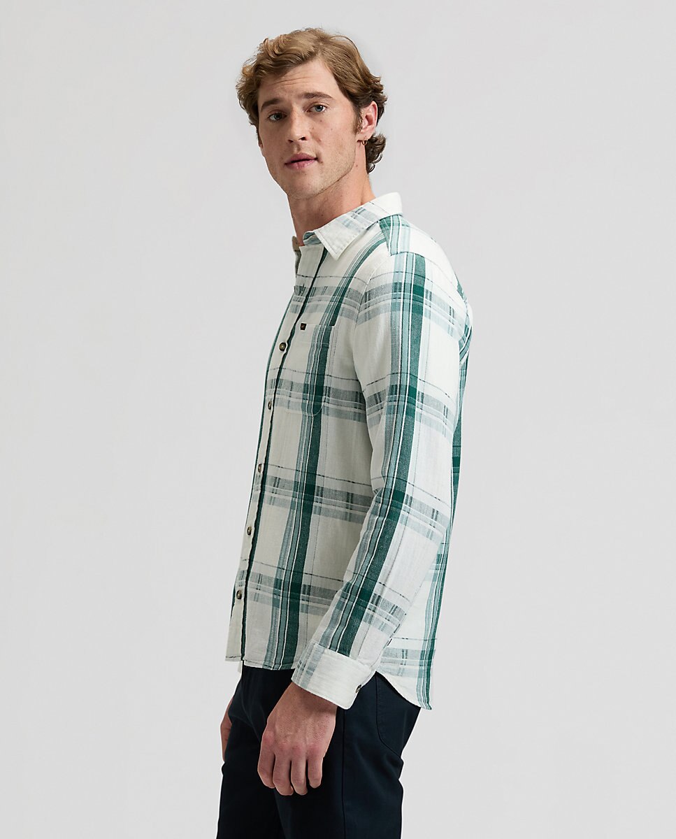 Camisa de hombre de manga larga de cuadros - Lee - Blanco / Verde Blanco / Verde-4