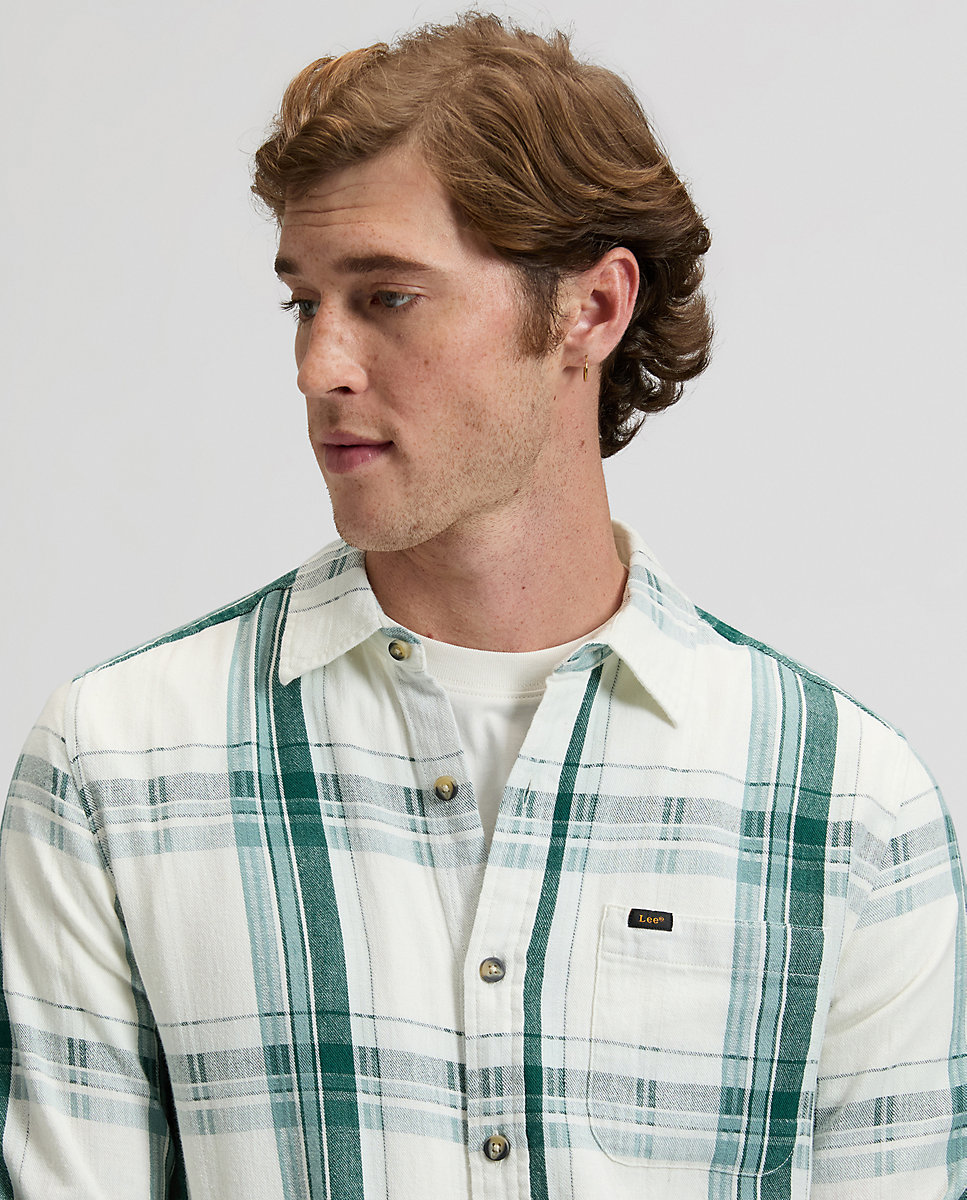 Camisa de hombre de manga larga de cuadros - Lee - Blanco / Verde Blanco / Verde-5