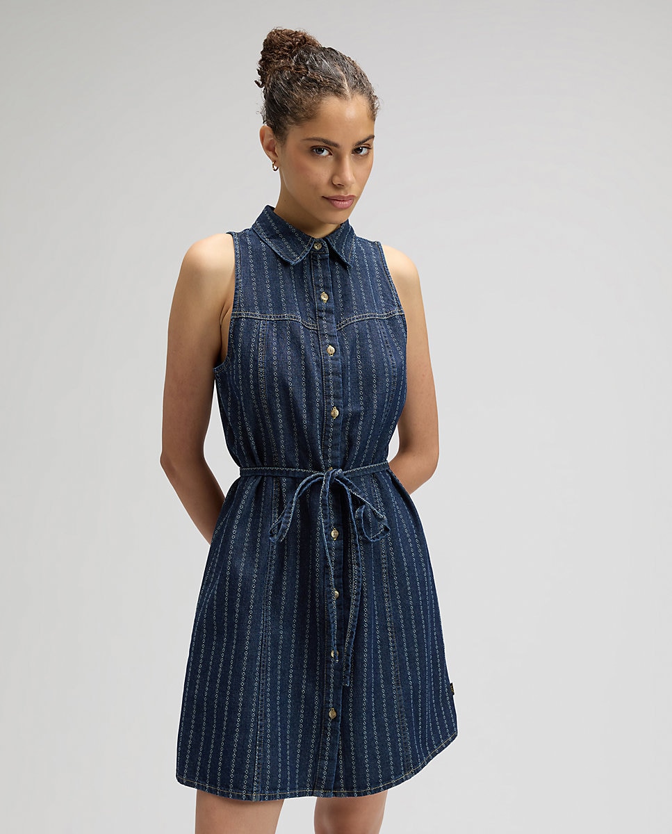 Vestido vaquero corto sin mangas con cuello camisero - Lee - Azul Azul-1