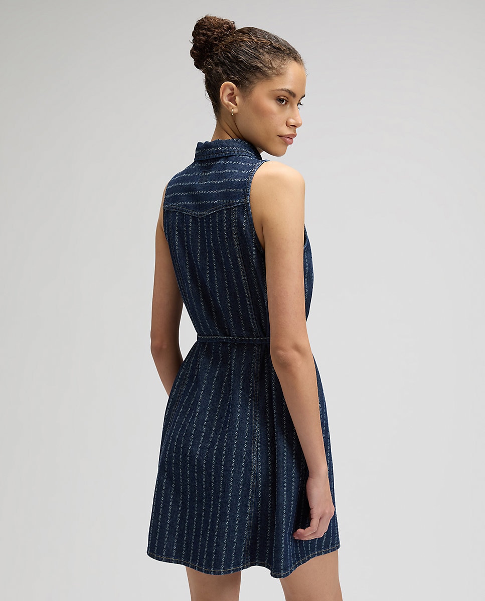 Vestido vaquero corto sin mangas con cuello camisero - Lee - Azul Azul-2