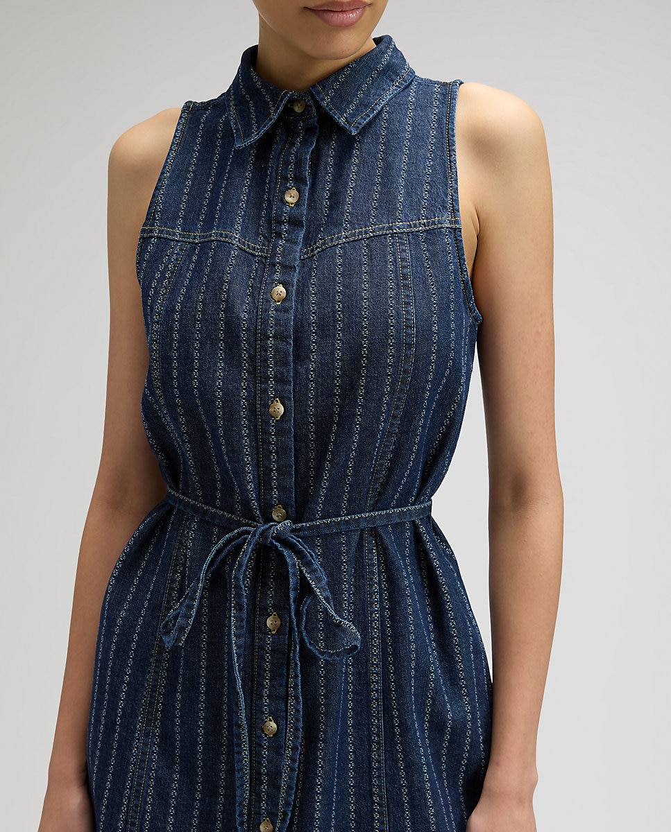 Vestido vaquero corto sin mangas con cuello camisero - Lee - Azul Azul-5