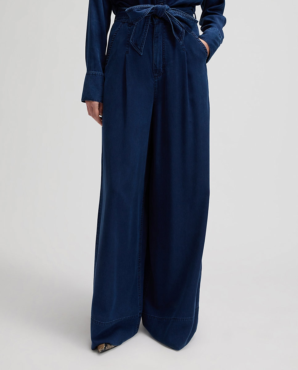 Imagen 0 de Vaqueros anchos de mujer Pleated de corte palazzo Azul denim