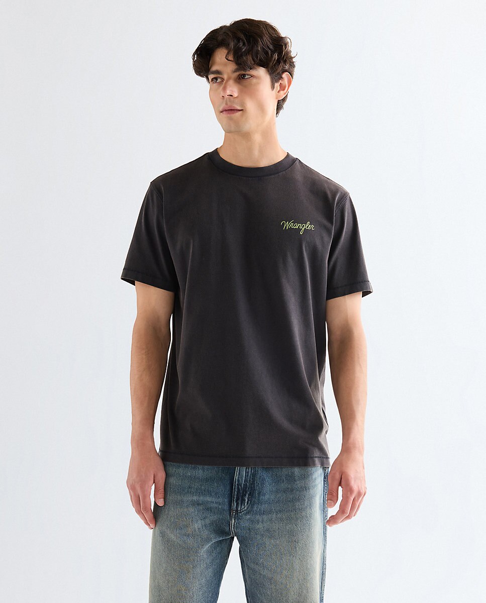 Camiseta de hombre de manga corta de corte relajado y dibujo trasero - Wrangler - Negro Negro-1