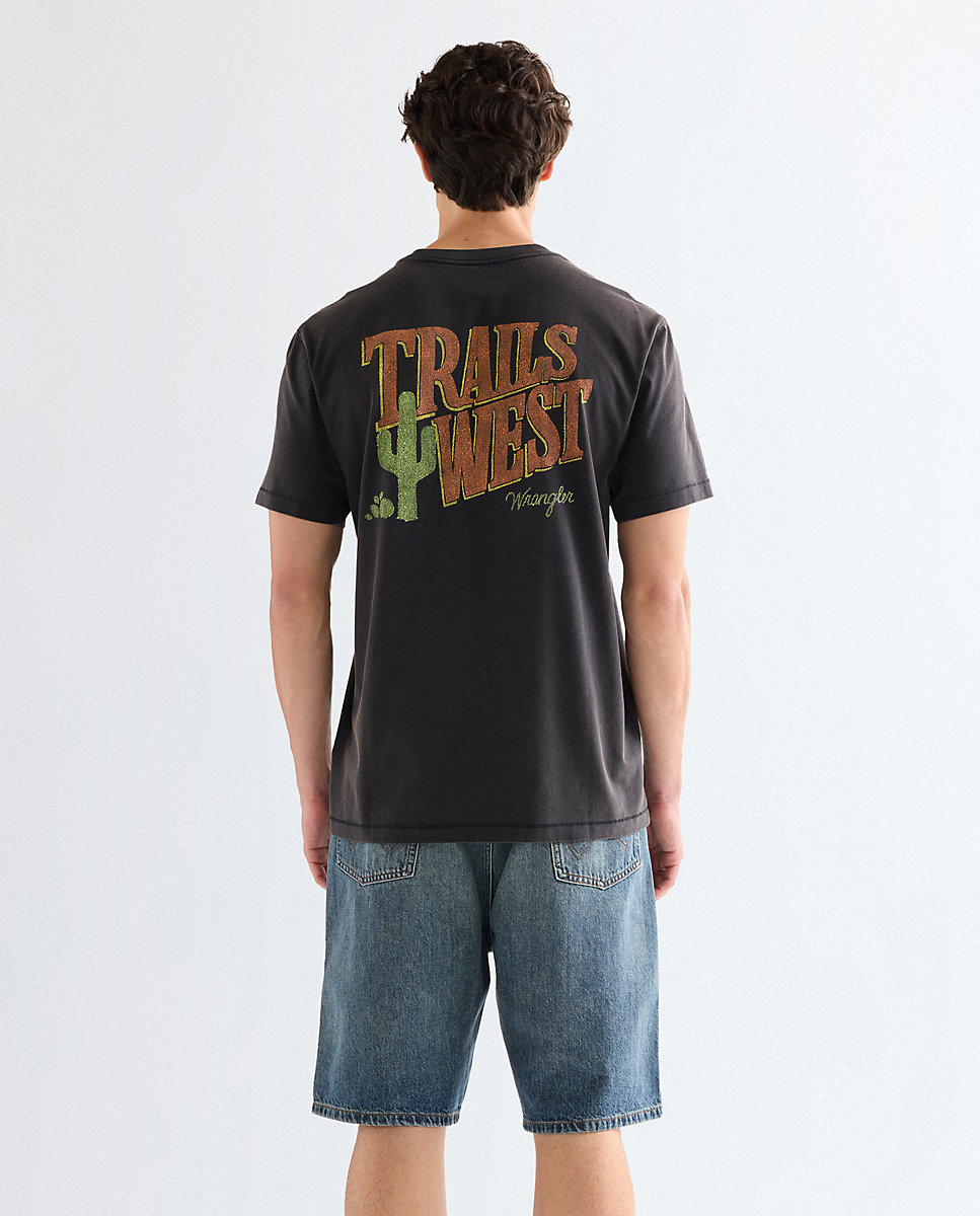 Camiseta de hombre de manga corta de corte relajado y dibujo trasero - Wrangler - Negro Negro-2