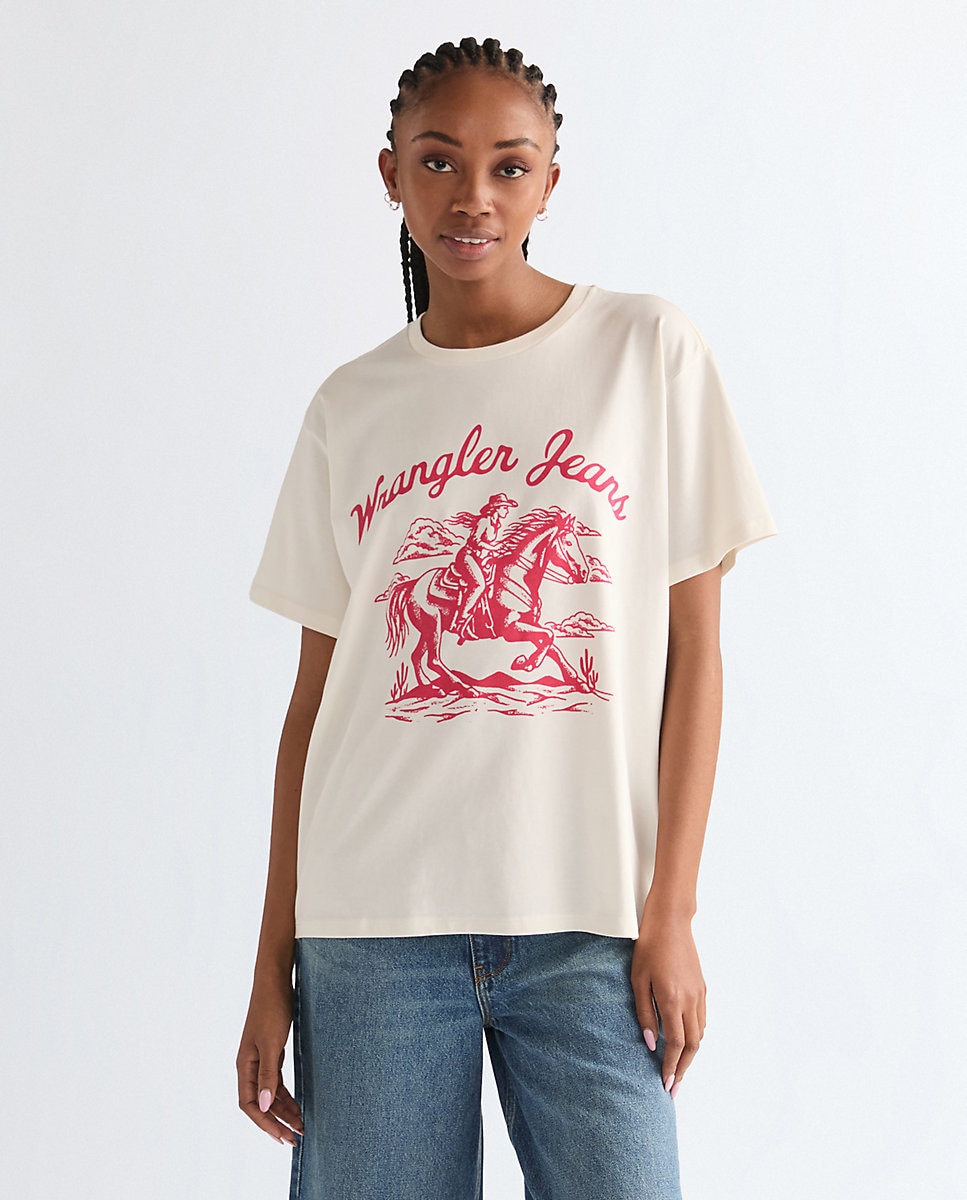 Camiseta de mujer con dibujo frontal de corte relajado - Wrangler - Blanco Blanco-1