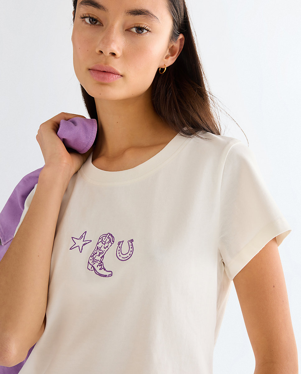 Camiseta de mujer western de manga corta de corte sim - Wrangler - Blanco Blanco-4