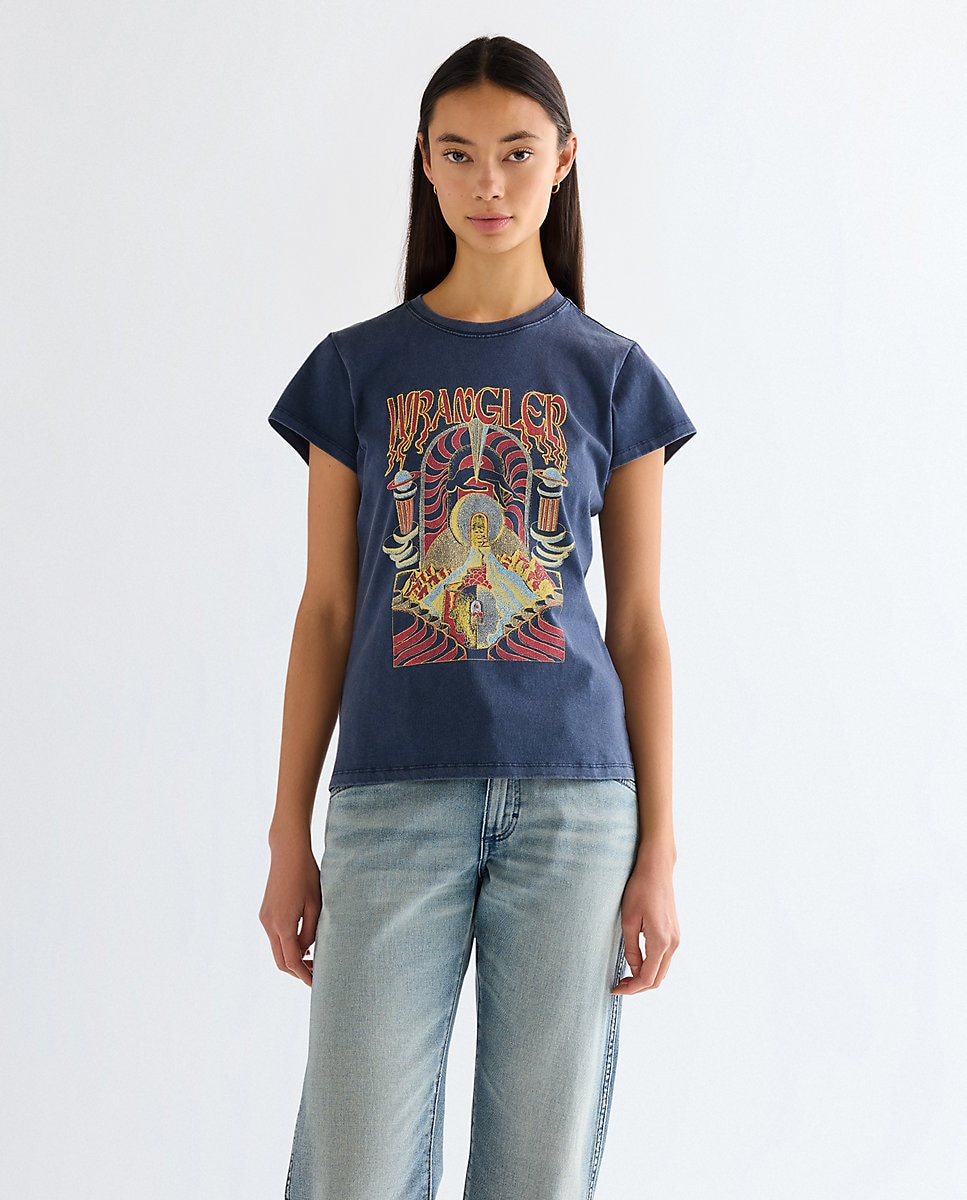 Camiseta de mujer con dibujo frontal de corte relajado - Wrangler - Azul marino Azul marino-1