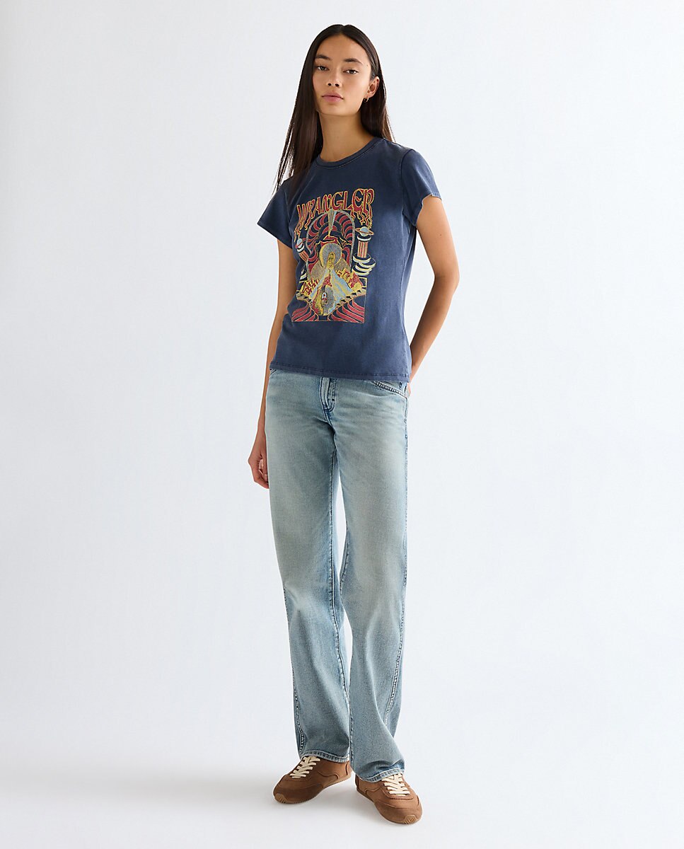 Camiseta de mujer con dibujo frontal de corte relajado - Wrangler - Azul marino Azul marino-3