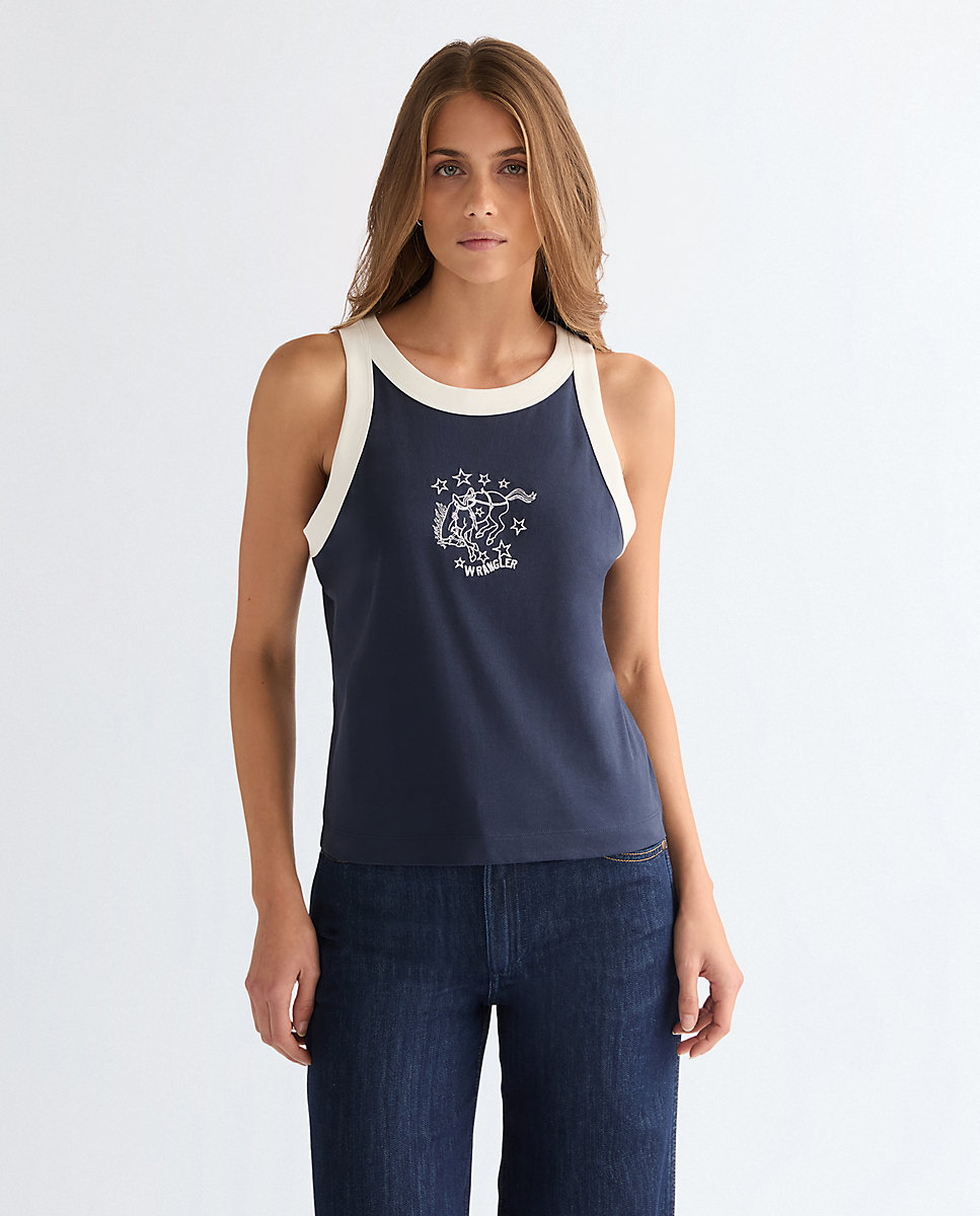 Camiseta de mujer ringer sin mangas - Wrangler - Azul Azul-1