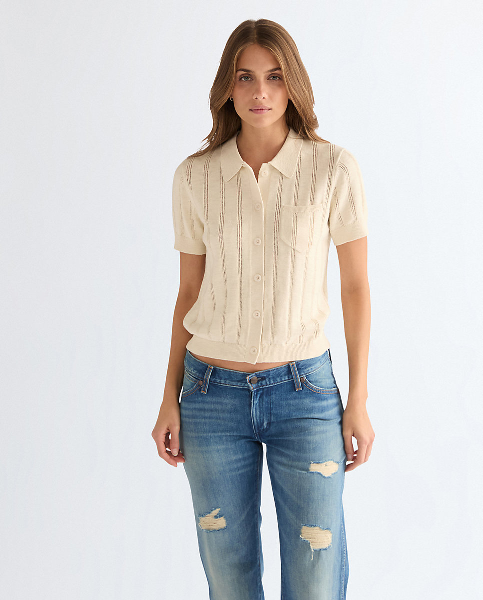 Wrangler - Camisa Polo de mujer en blanco con bolsillo.