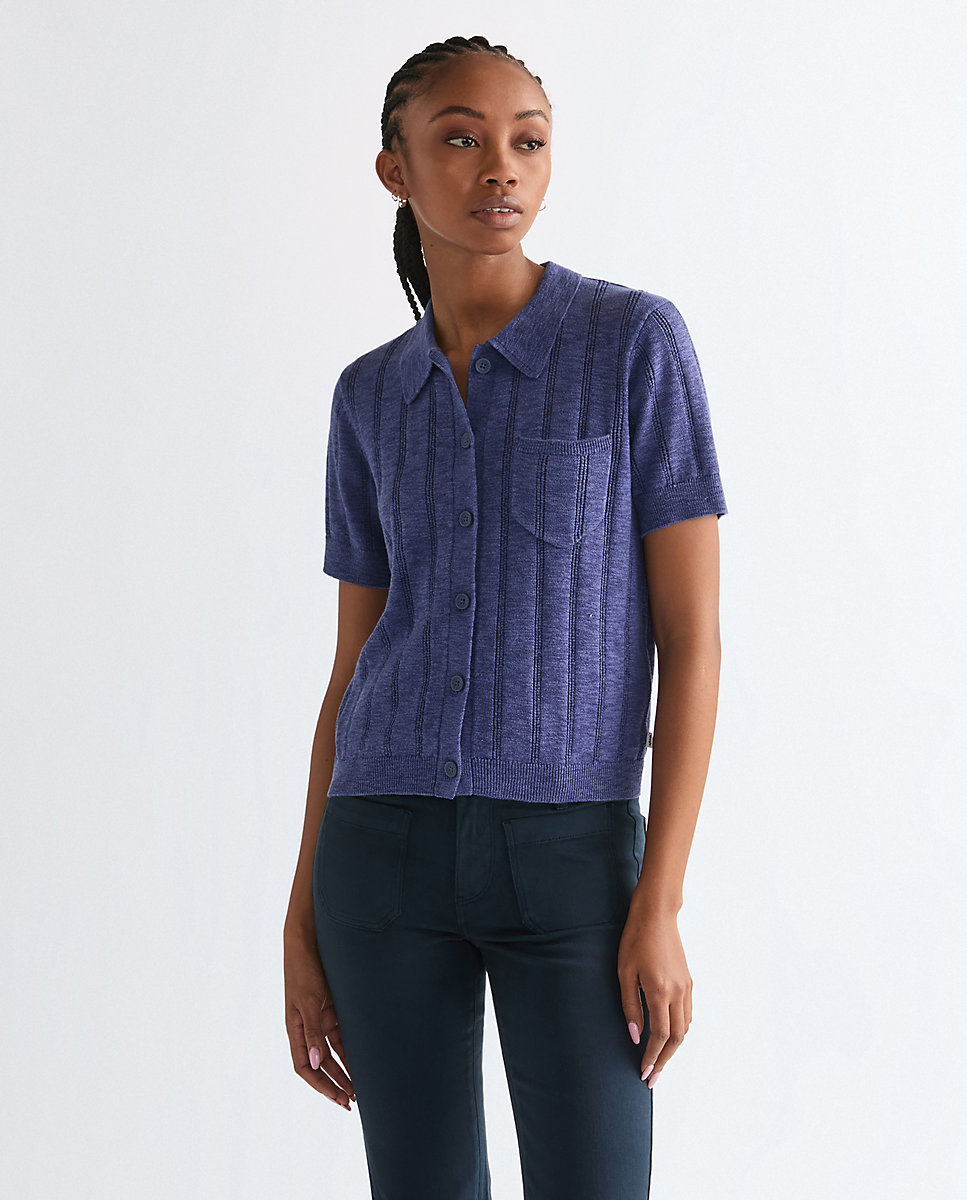 Camisa Polo de mujer en azul con bolsillo - Wrangler - Azul oscuro Azul oscuro-1
