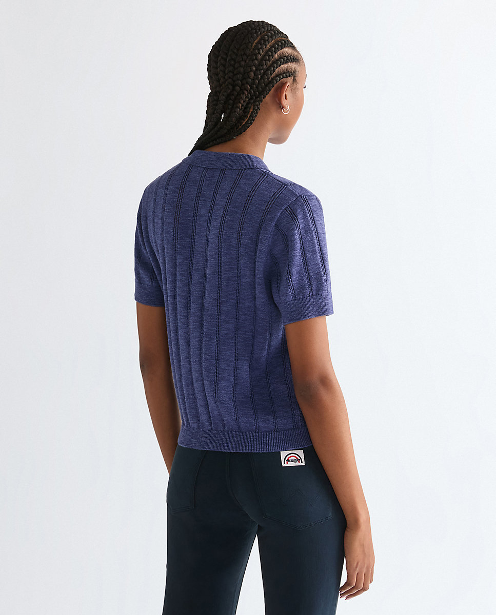 Camisa Polo de mujer en azul con bolsillo - Wrangler - Azul oscuro Azul oscuro-2
