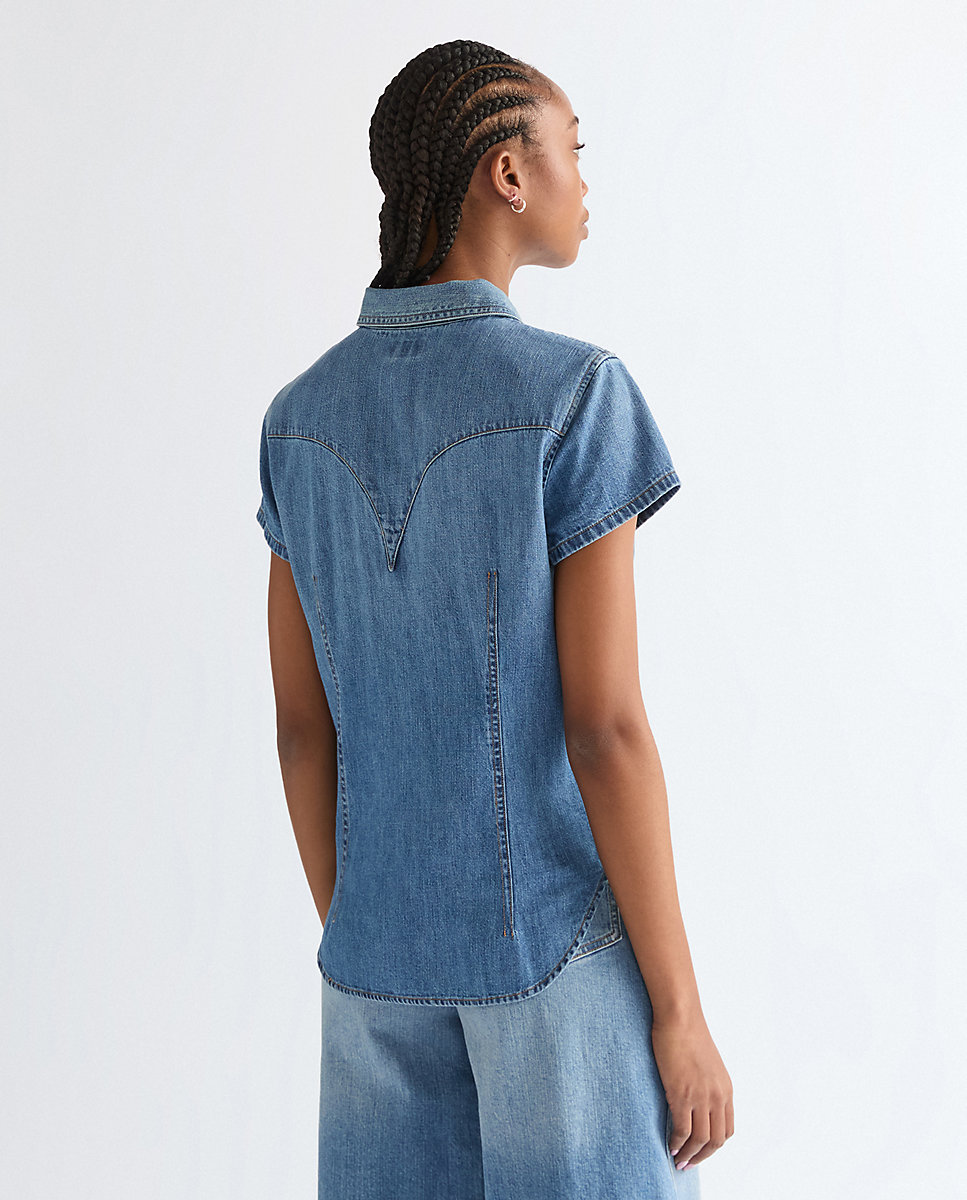 Camisa vaquera de manga corta de mujer en azul - Wrangler - Azul denim Azul denim-2
