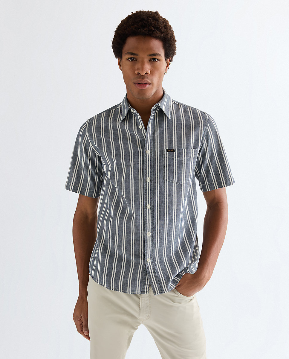 Imagen 0 de Camisa de hombre a rayas de corte regular Azul / Blanco