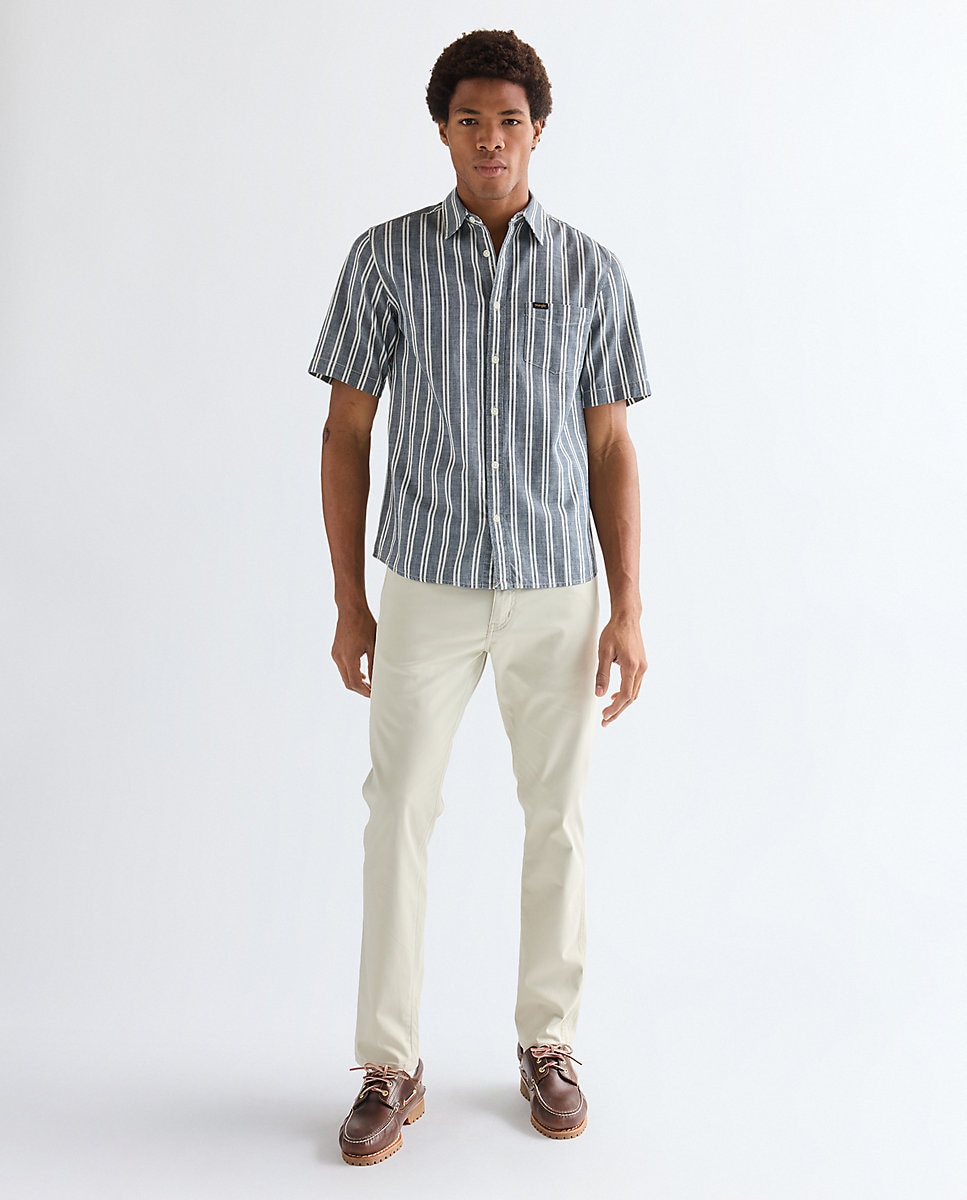 Camisa de hombre a rayas de corte regular - Wrangler - Azul / Blanco Azul / Blanco-3