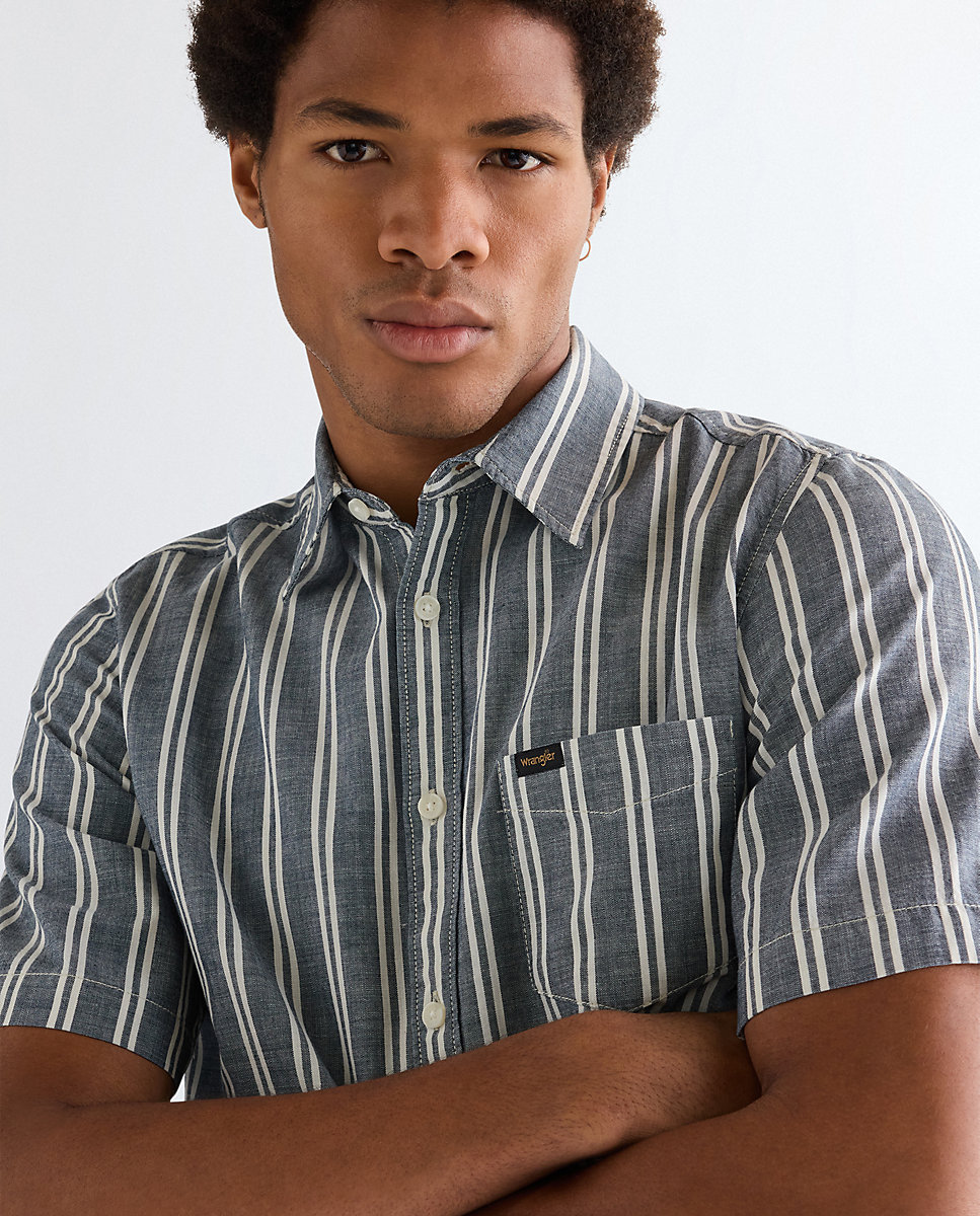 Camisa de hombre a rayas de corte regular - Wrangler - Azul / Blanco Azul / Blanco-4
