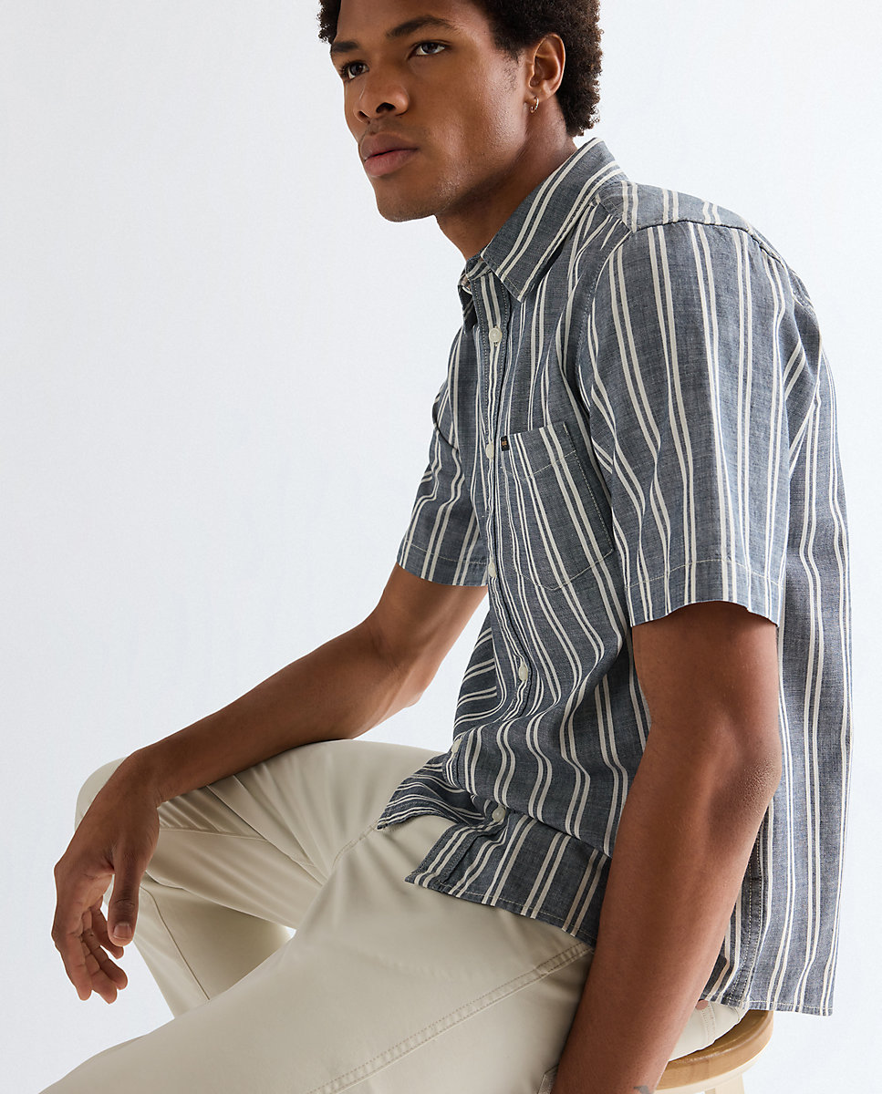 Camisa de hombre a rayas de corte regular - Wrangler - Azul / Blanco Azul / Blanco-5