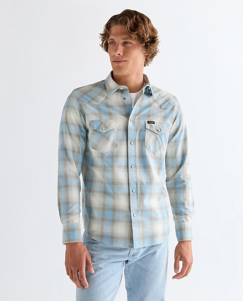 Imagen 0 de Camisa de hombre de manga larga de cuadros Azul / Blanco