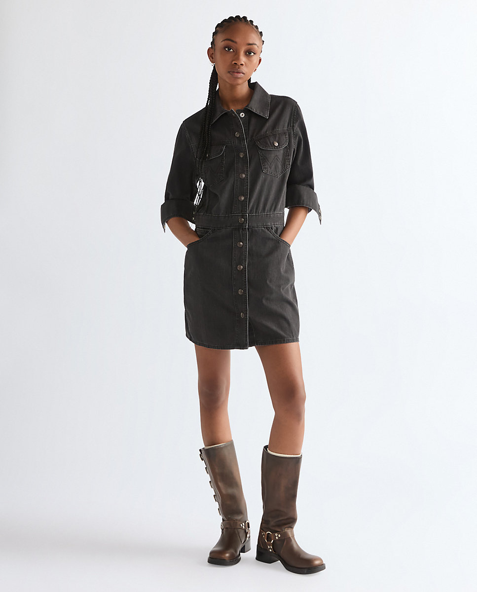 Vestido vaquero corto de manga larga - Wrangler - Azul Azul-3