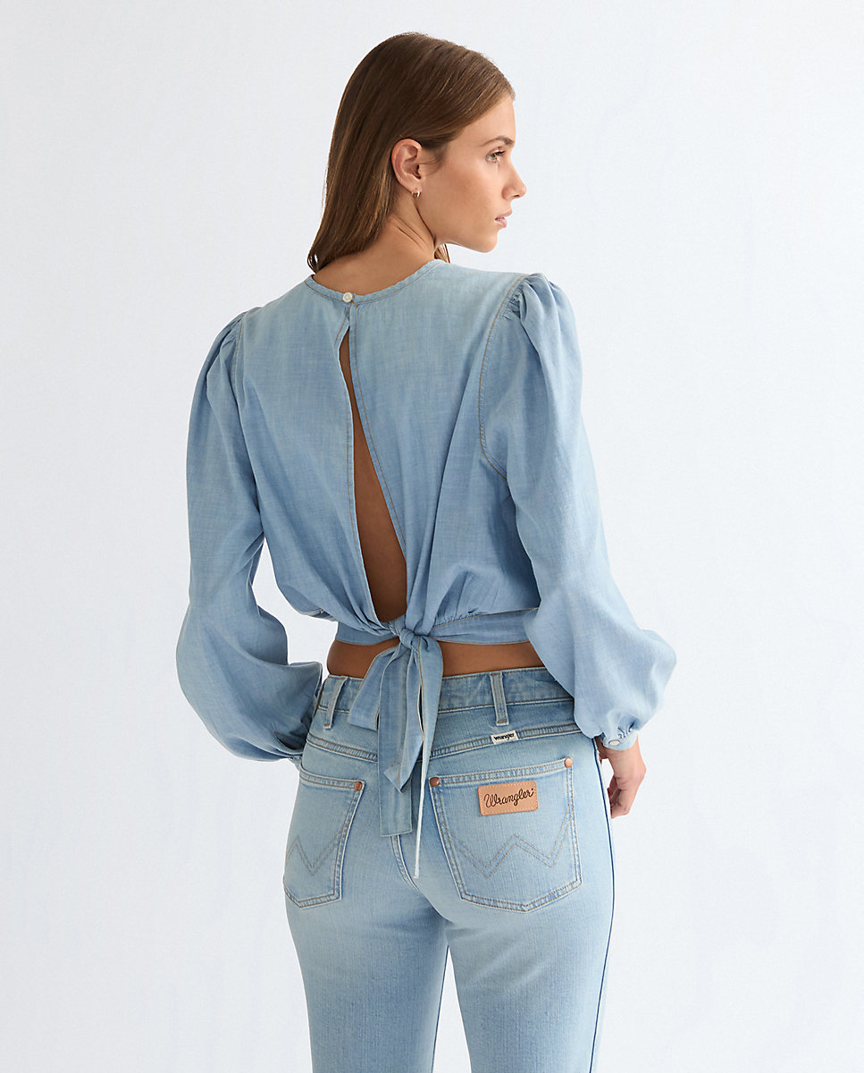 Blusa de mujer de mangas en forma de globo - Wrangler - Celeste Celeste-2