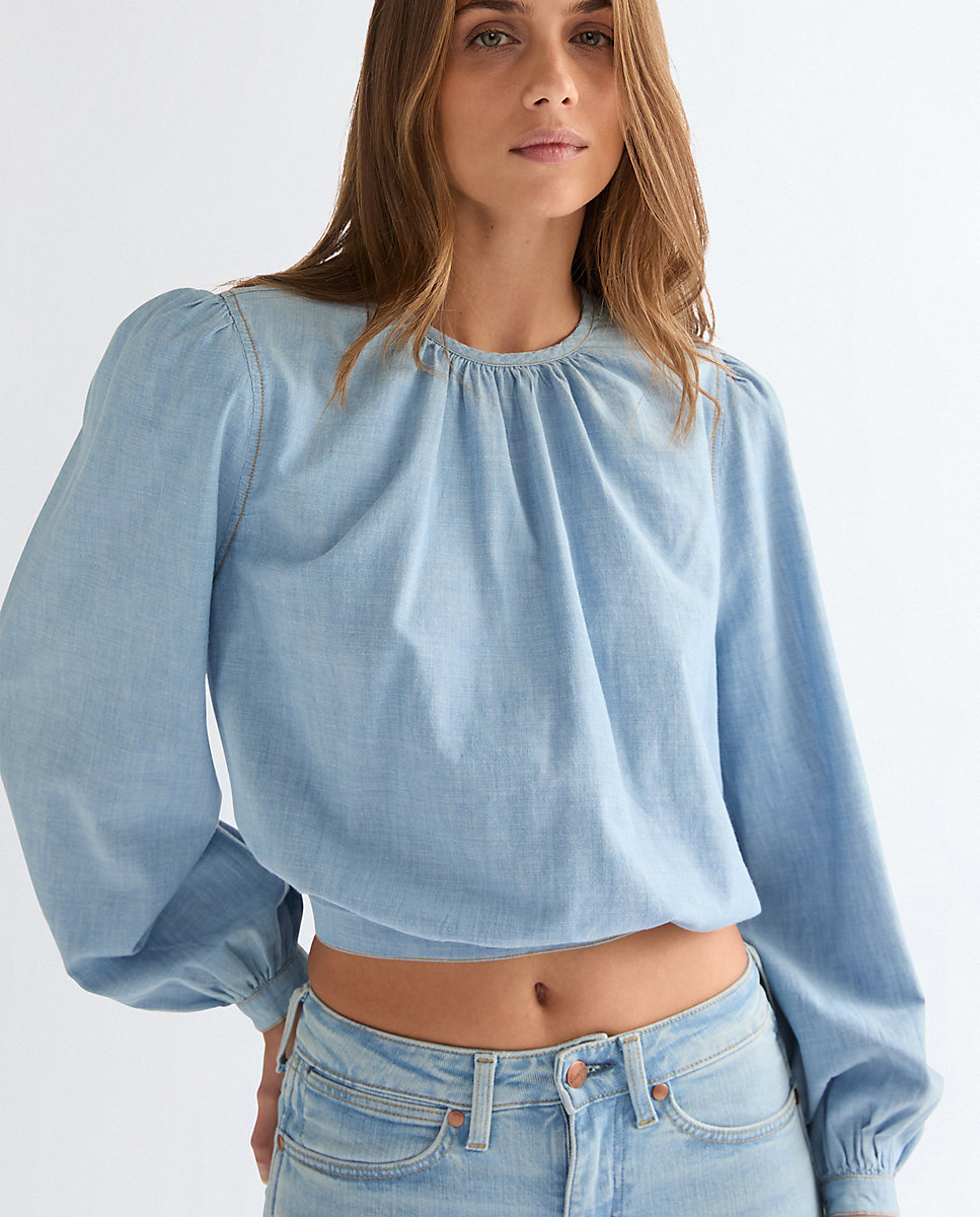 Blusa de mujer de mangas en forma de globo - Wrangler - Celeste Celeste-4