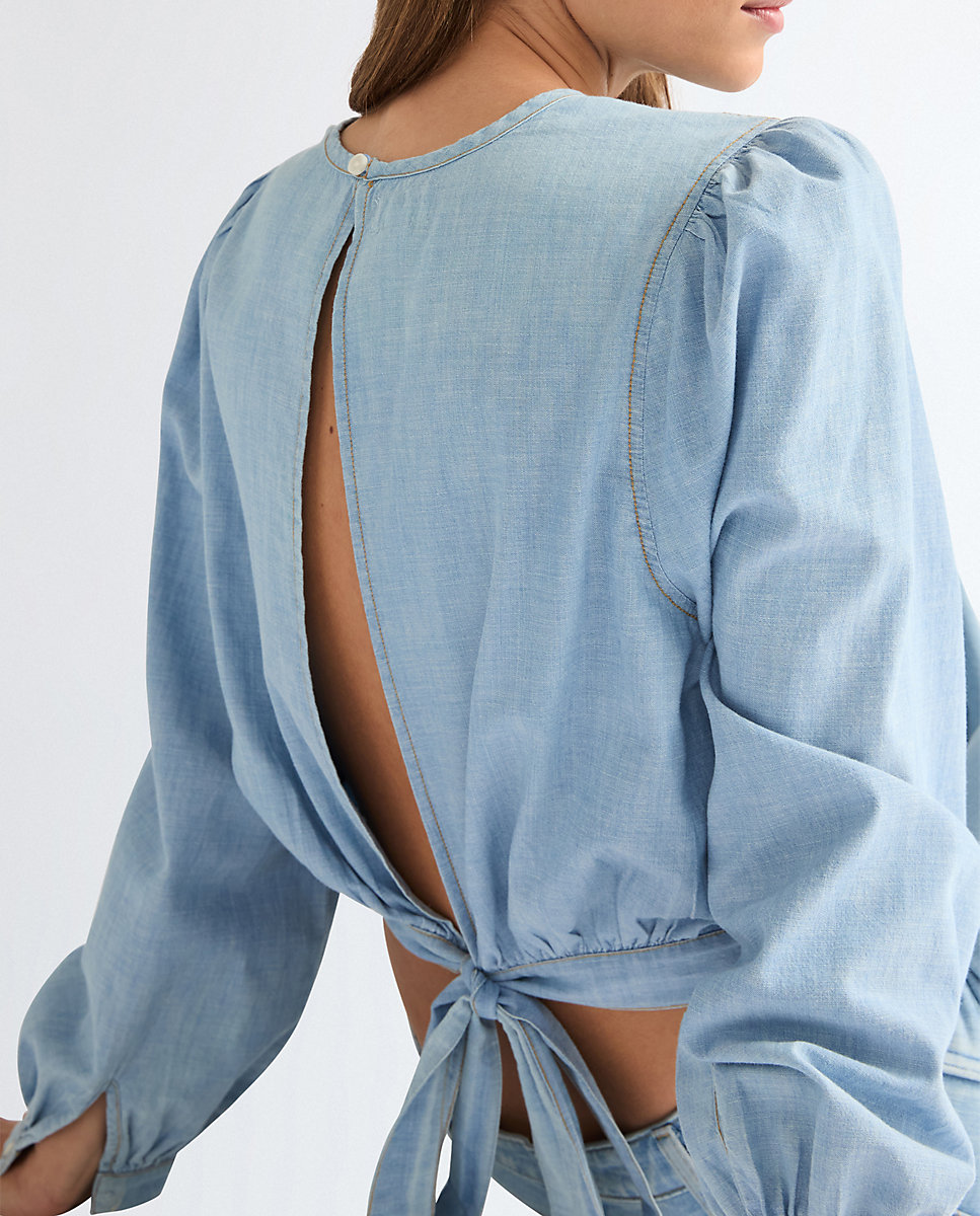 Blusa de mujer de mangas en forma de globo - Wrangler - Celeste Celeste-5