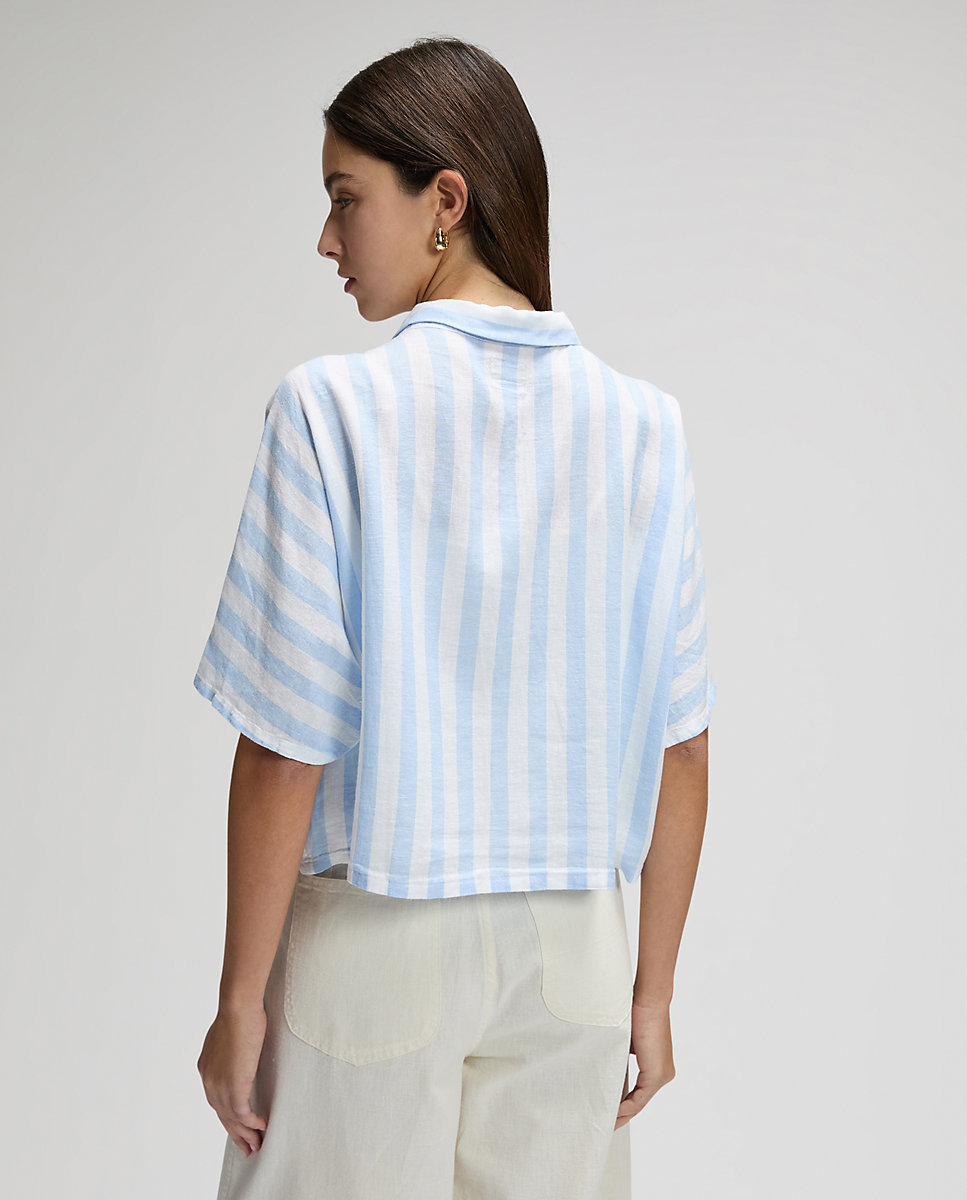 Camisa de mujer de manga corta a rayas - Lee - Azul Azul-2