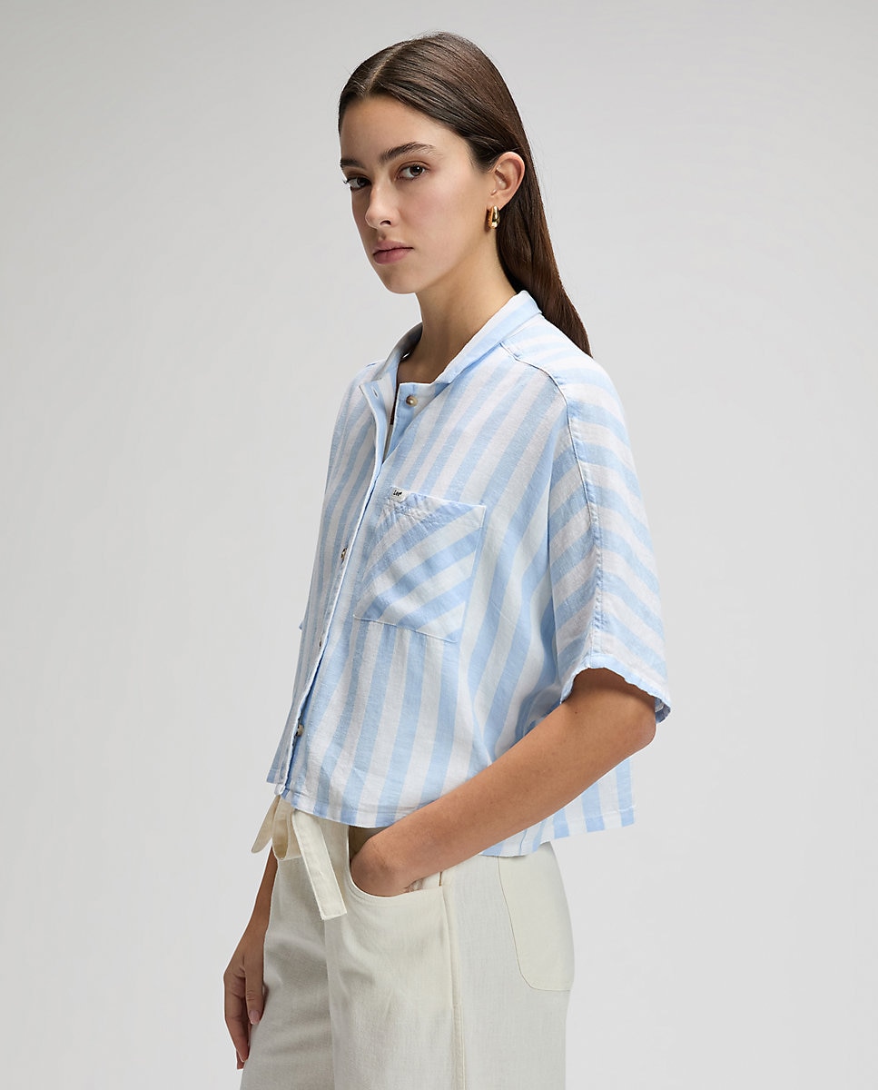 Camisa de mujer de manga corta a rayas - Lee - Azul Azul-3