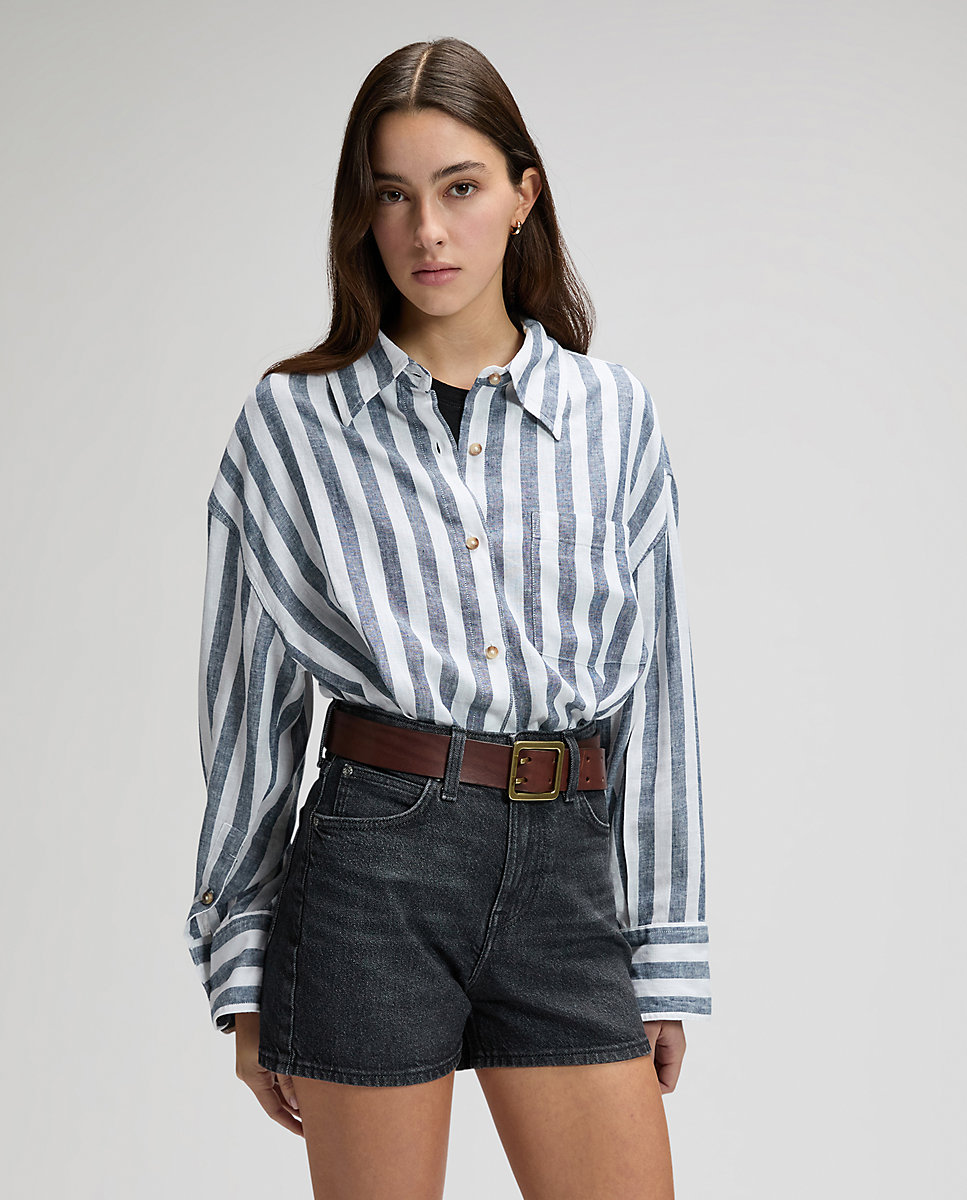 Camisa de mujer de manga larga a rayas - Lee - Azul Azul-1