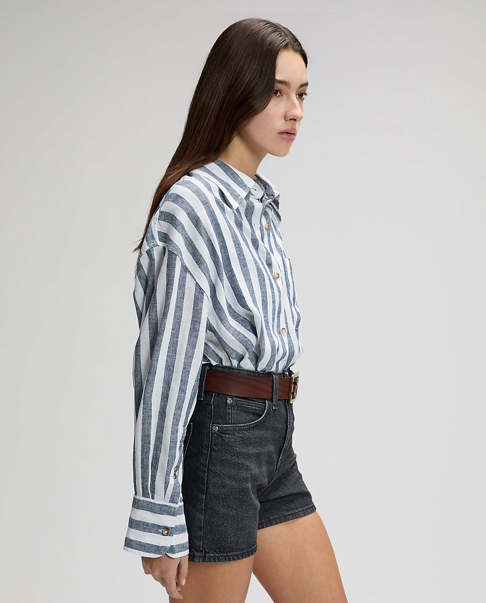 Camisa de mujer de manga larga a rayas - Lee - Azul Azul-3