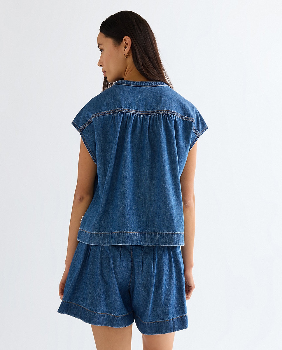 Camisa vaquera de manga corta de mujer en azul - Wrangler - Azul denim Azul denim-2