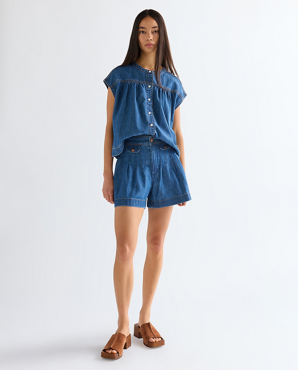 Camisa vaquera de manga corta de mujer en azul - Wrangler - Azul denim Azul denim-3