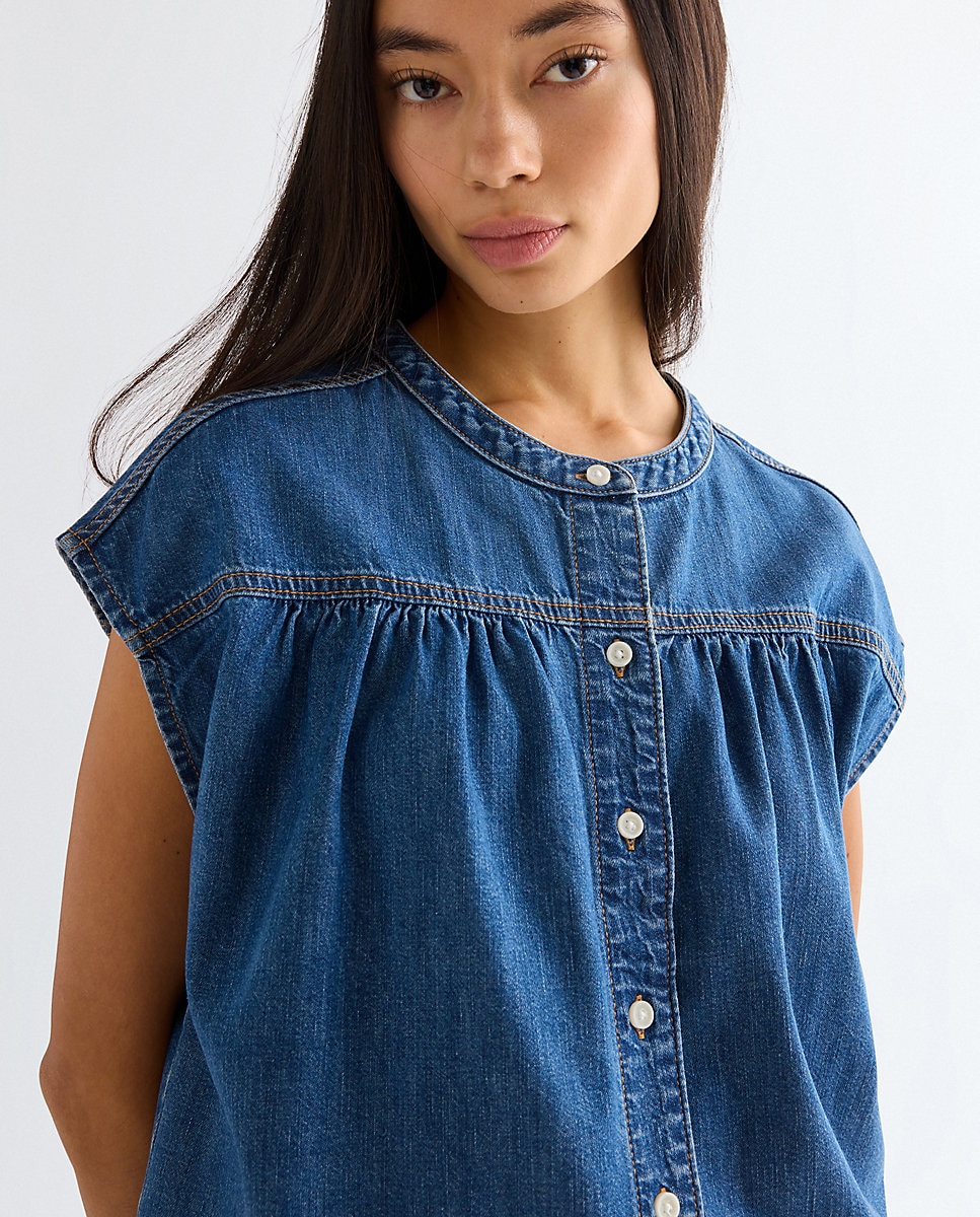 Camisa vaquera de manga corta de mujer en azul - Wrangler - Azul denim Azul denim-4
