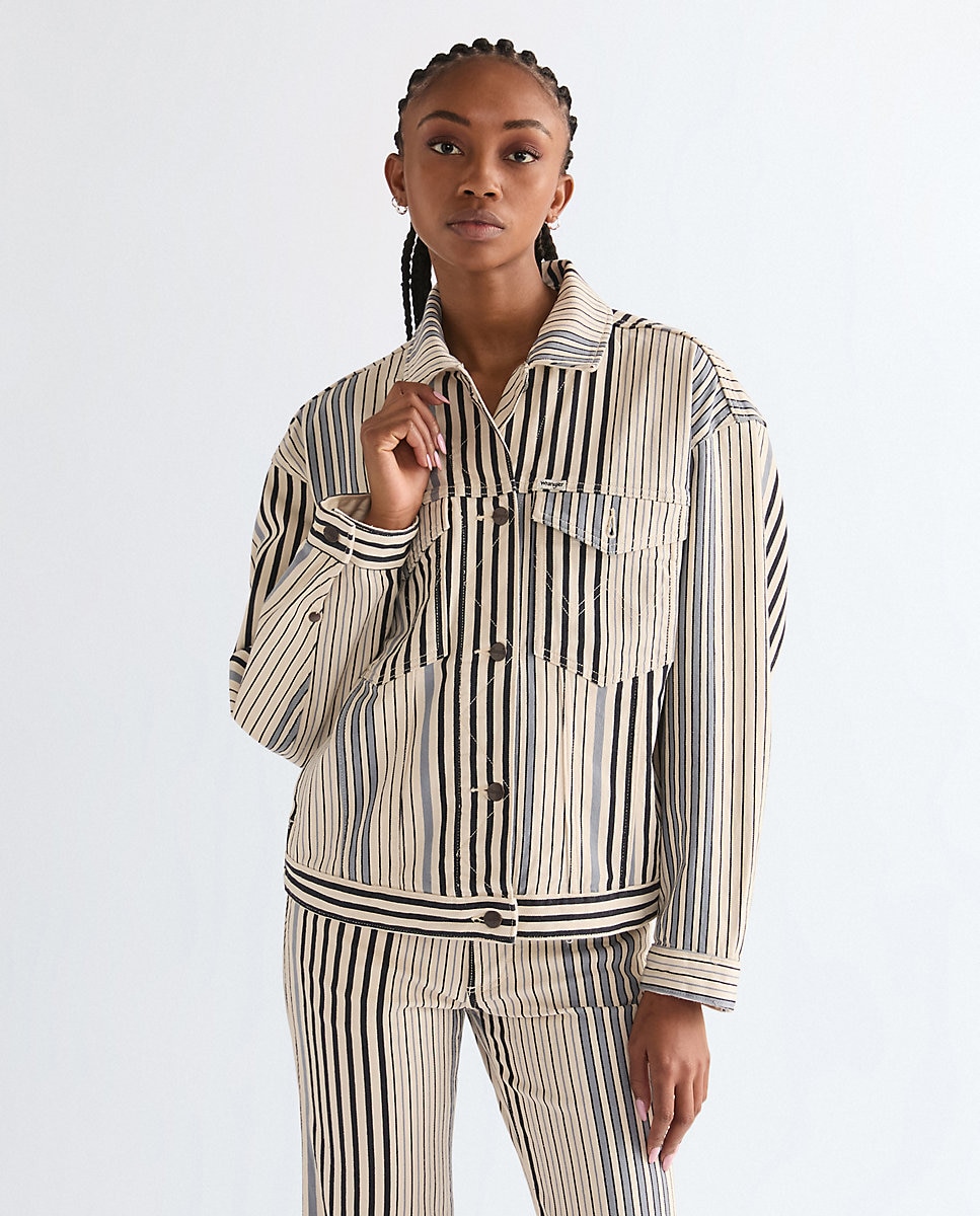 Wrangler - Cazadora vaquera de mujer de corte relaxed a rayas.