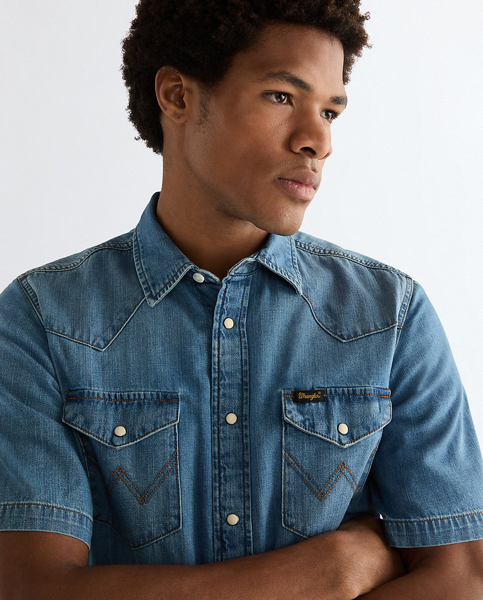 Imagen 4 de Camisa vaquera de hombre de manga corta - Wrangler - Azul denim Azul denim