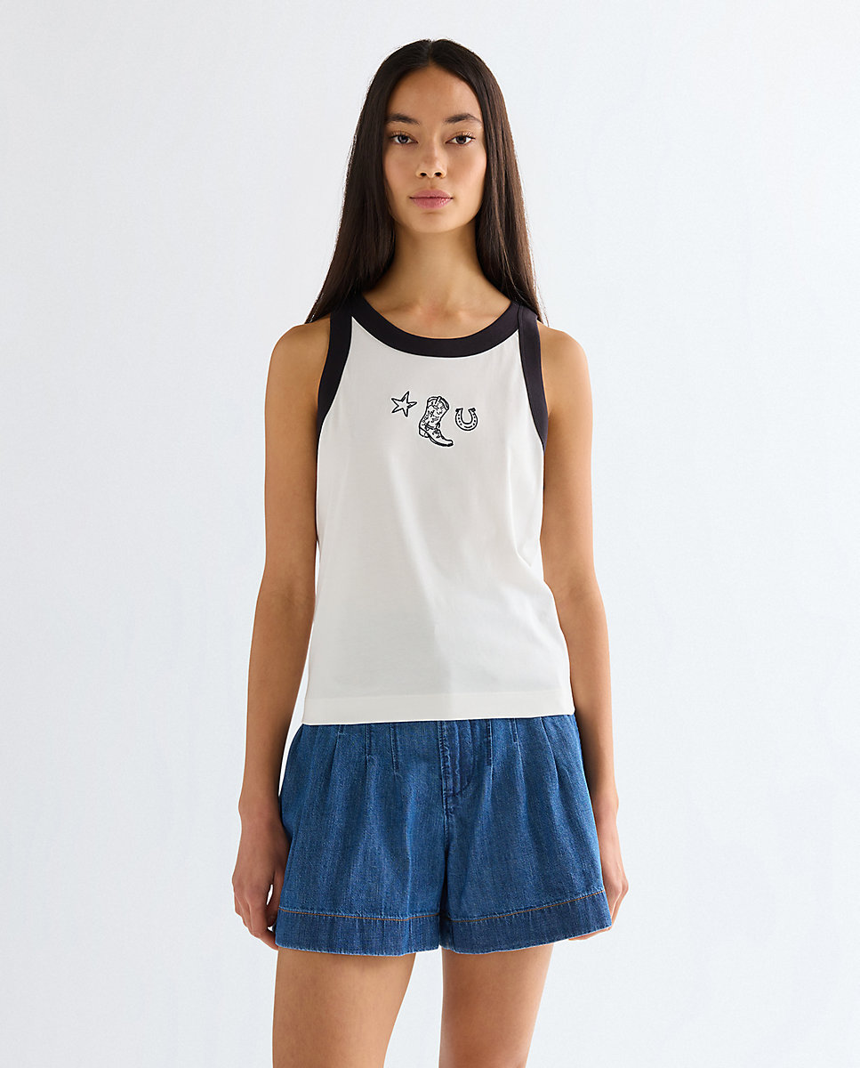 Camiseta de mujer ringer sin mangas - Wrangler - Blanco Blanco-1