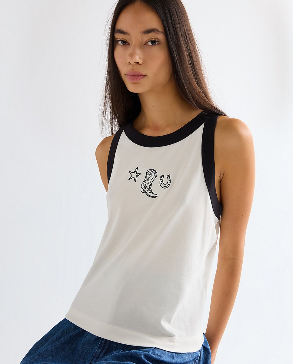 Camiseta de mujer ringer sin mangas - Wrangler - Blanco Blanco-4