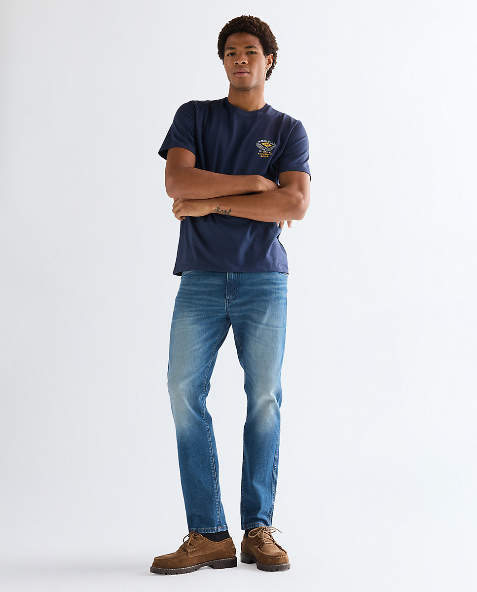Vaqueros slim Larston de hombre con corte ajustado en el muslo y tiro medio - Wrangler - Azul denim Azul denim-3