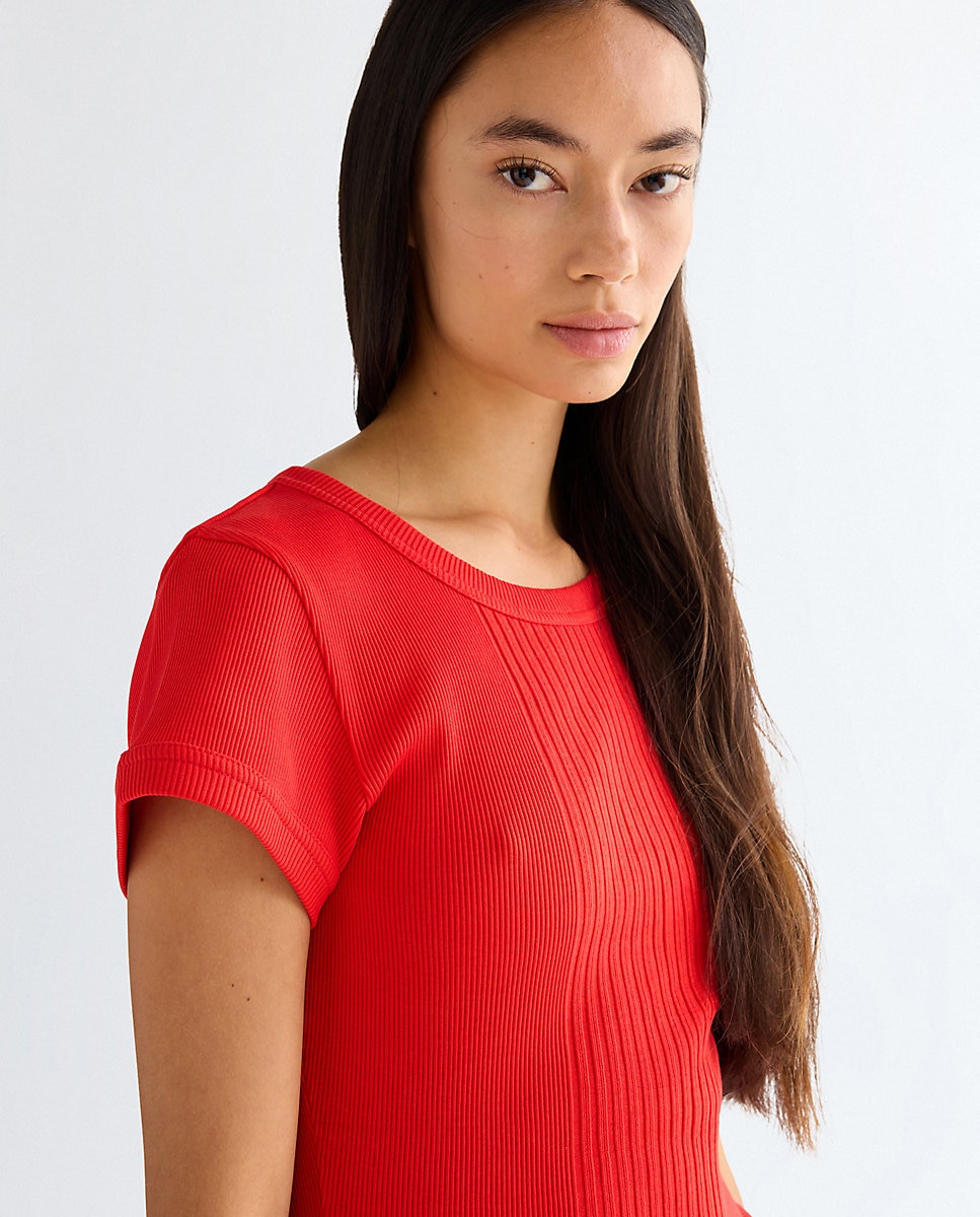 Camiseta de mujer de manga corta con detalles de canalé - Wrangler - Rojo Rojo-4
