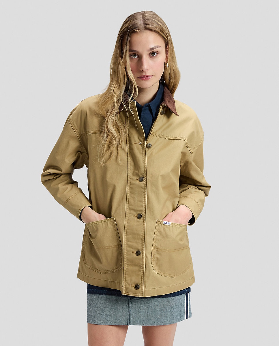 Chaqueta de mujer de corte relaxed con bolsillos de trabajo y cuello de pana - Lee - Natural Natural-1