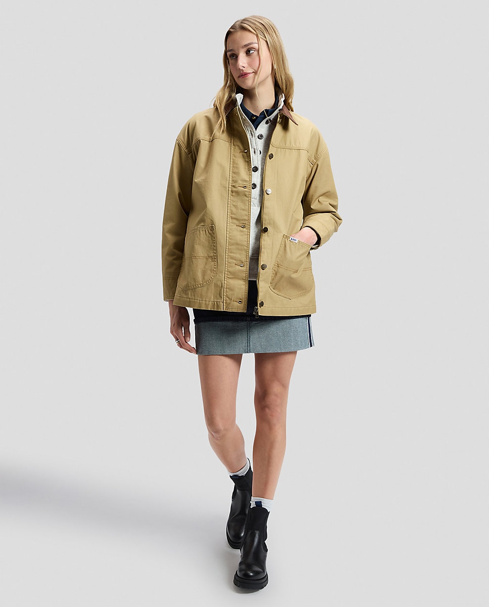 Chaqueta de mujer de corte relaxed con bolsillos de trabajo y cuello de pana - Lee - Natural Natural-2