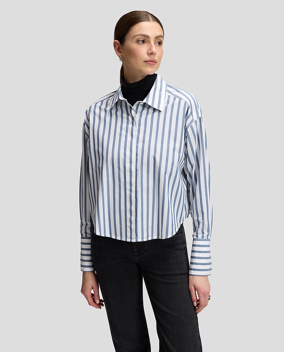 Camisa de mujer de manga larga a rayas - Lee - Azul Azul-1